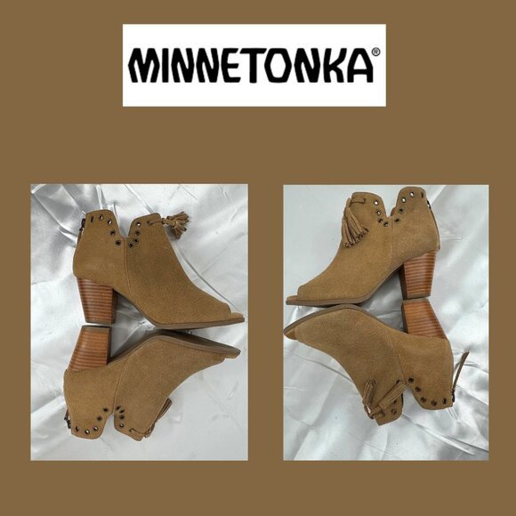 Minnetonka Margot Suede Ankle Booties Sz. 8 Taupe Side Zip ~ Excellent Condition - Picture 6 of 7